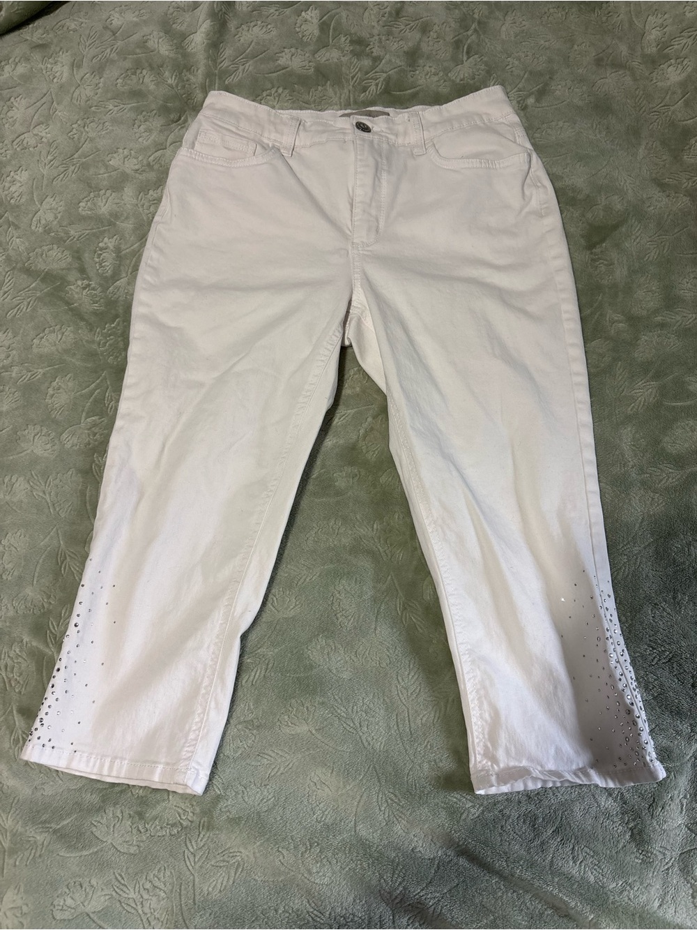Laura Ashley White Cropped Jeans with Hem Stud Detailing